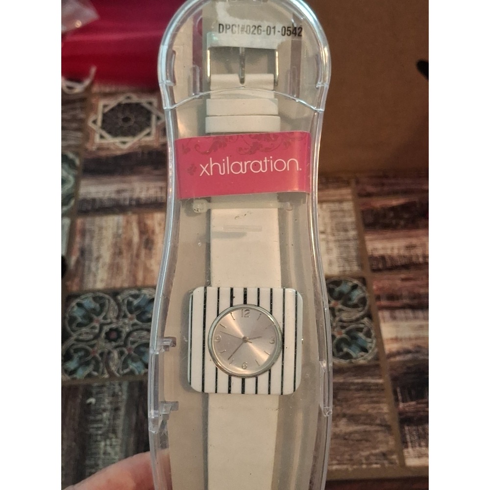 NIB 2007 Xhilaration Womens Blue And White Striped Watch. White Silicone Band.